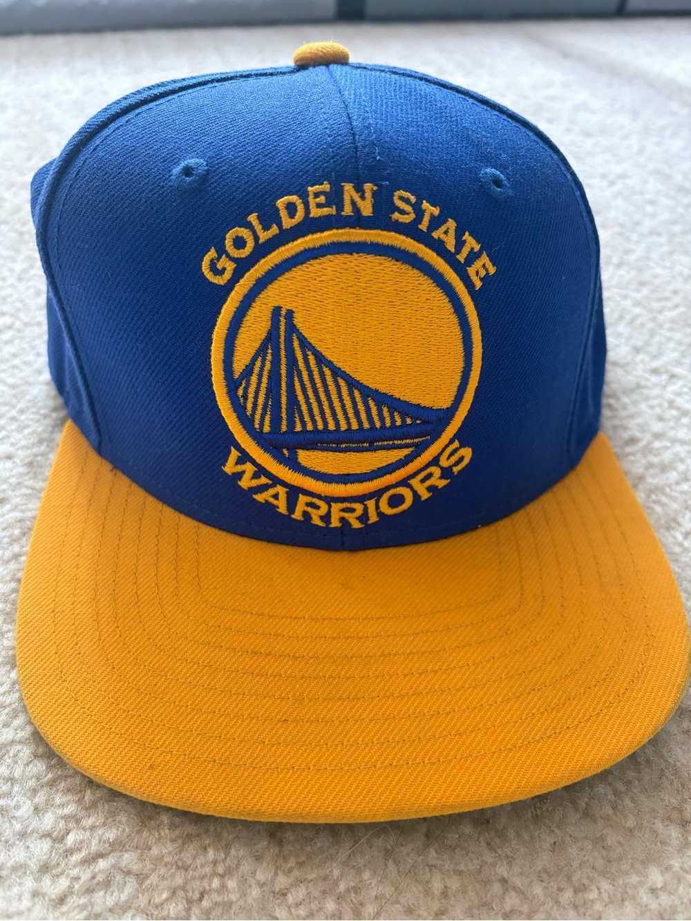 Mitchell & Ness Golden State Warriors Adjustable Hat Blue & Yellow Flat Bill - Picture 1 of 5
